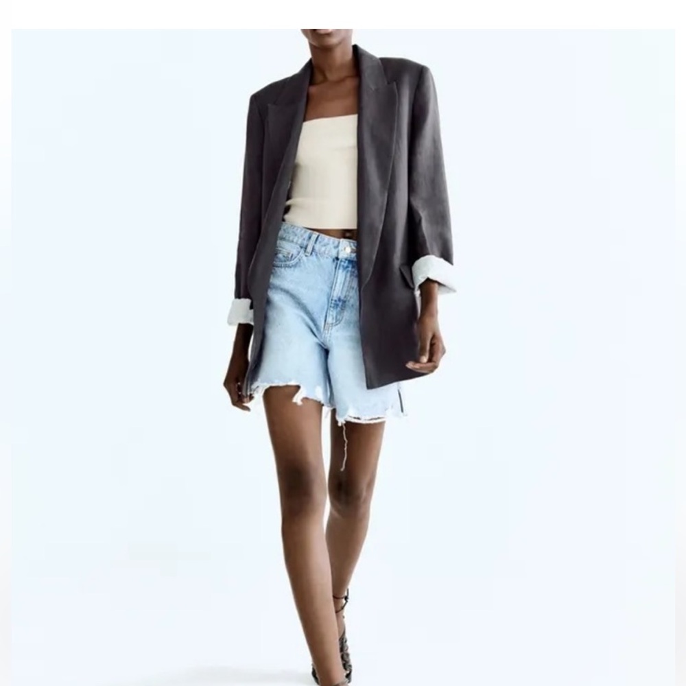 Linen blend printed lining blazer.